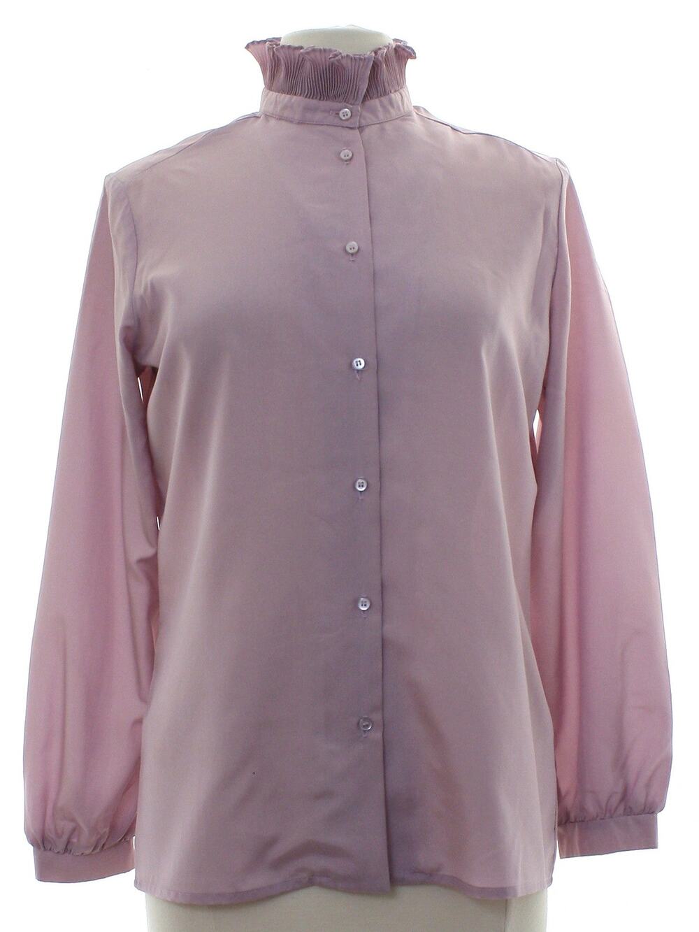 Vintage 70s Frank Lee Lavender Ruffle Neck Blouse Women's Medium